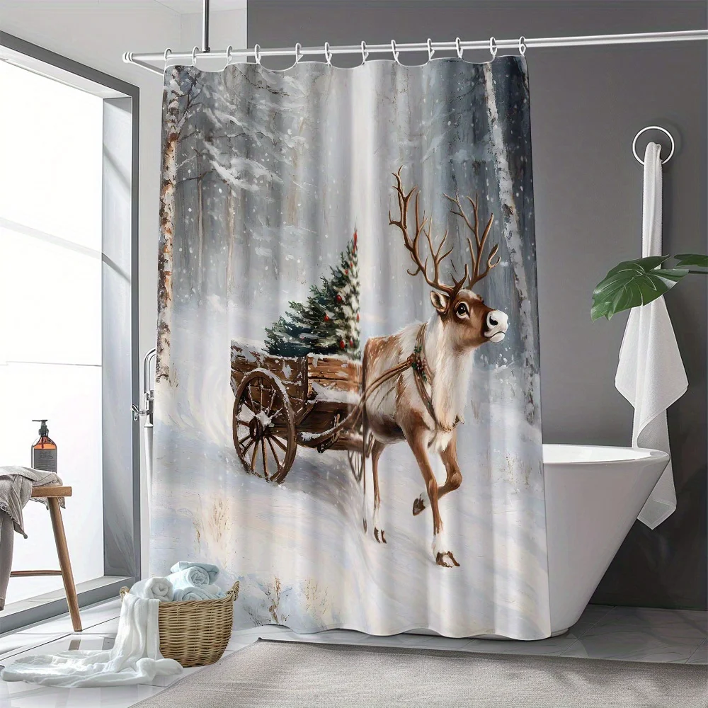 

Занавески для душа для ванной комнаты, Рождественский олень с принтом рождественской елки, занавеска для душа, декор для ванной, украшение для дома