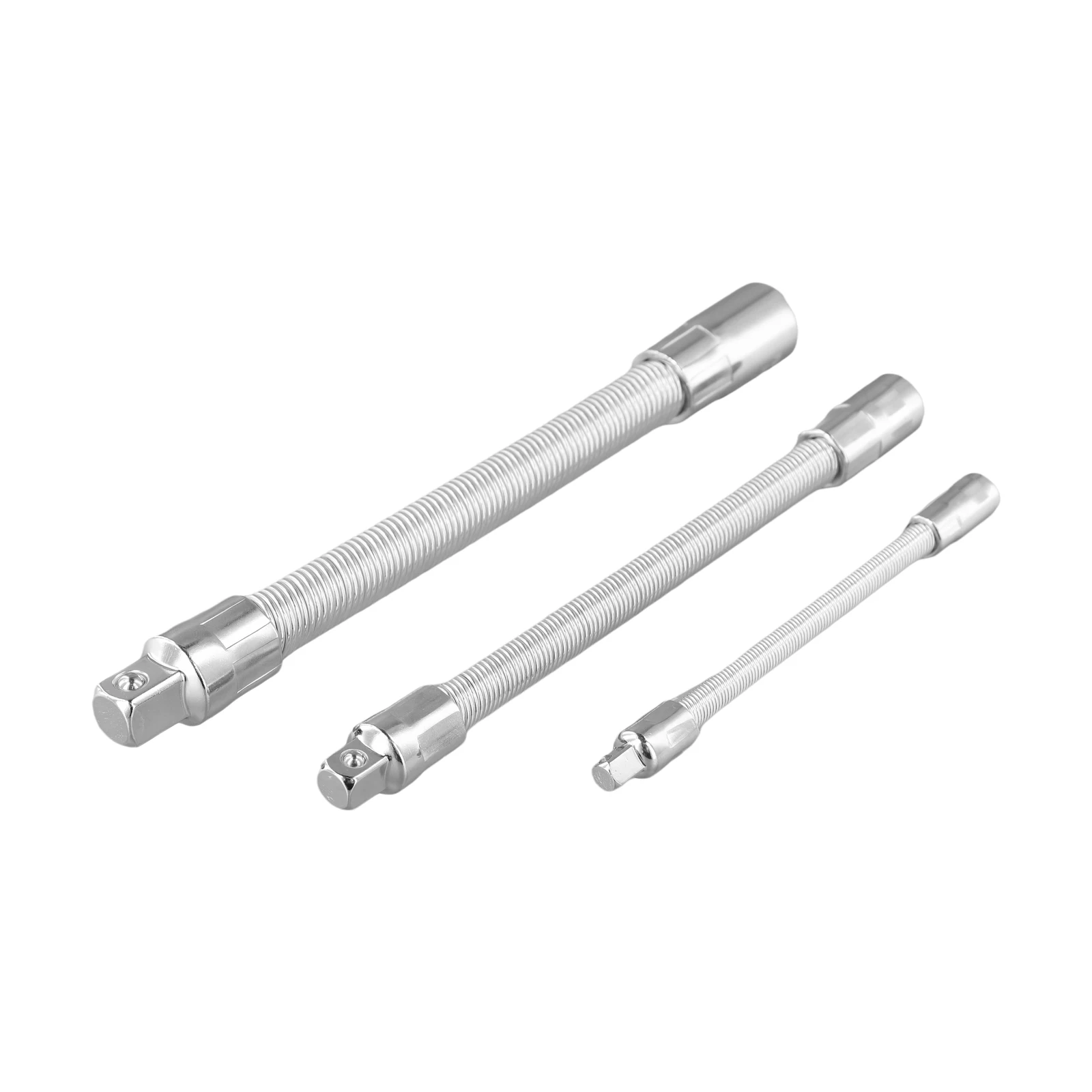 Silver 3pcs Flexible Socket Extension Bar Kit 145mm 205mm 250mm Bendable Shaft For Socket Wrench Auto Mechanical Maintenance