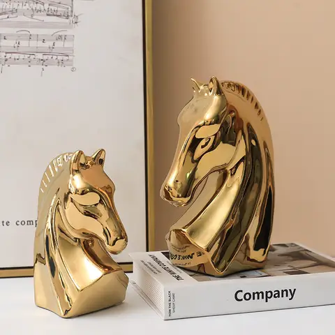 1PC Golden Horse Head Ornament Creative Room Decoration Porch TV Wine Cabinet Study Office Home Decoration Gift