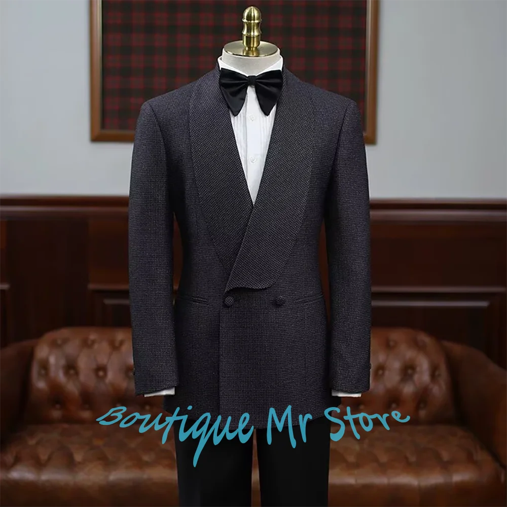 

Double-Breasted Formal Men's Suits Small Houndstooth 2Piece(Jacket+Pants) Set Graceful Tuxedo for Weddings & Evening Parties