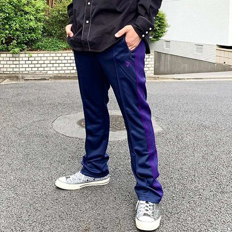 Arrival Cotton 1:1 Purple+Blue Webbing Track Stripe Pants Butterfly Embroidery Trousers Men Women Oversized Sweatpants