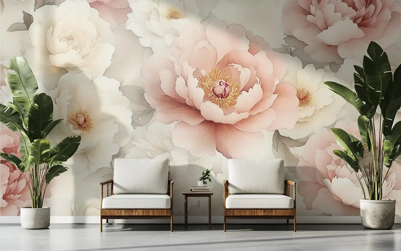 Vintage Watercolor Peony Flower Mural Pink Cream Large Floral 3d Wallpaper Bedroom Living Room Background Wall Decor