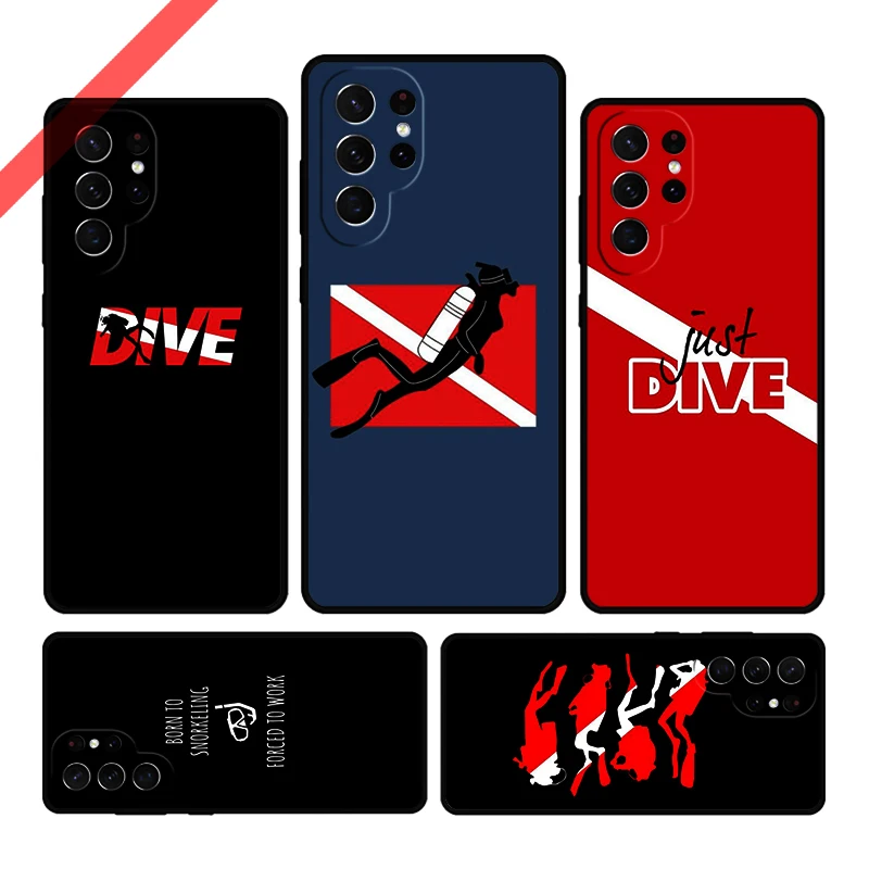 Dive Scuba Diver Shark Diving Flag Phone Case For Samsung Galaxy S20 FE S21 S10 S23 Plus S24 S22 Ultra Note20 Note10 S9 S8 Cover