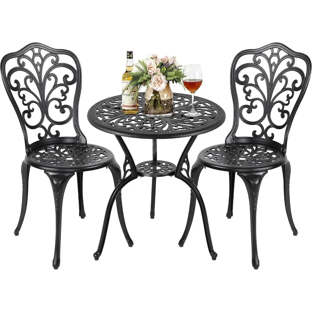 

3 Piece Outdoor Bistro Table Set, All Weather Cast Aluminum Patio Bistro Sets Patio Table and Chairs Set of 2 with Umbrella Hole