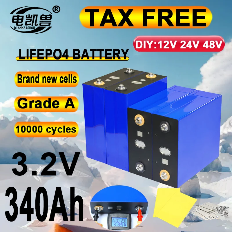 

3,2 В, 340 Ач, аккумулятор LiFePO4 большой емкости, класс A, 10000 + цикл, сделай сам, 12 В, 24 В, 48 В, EV RV, яхта, тележка для гольфа, солнечная энергетическая система, ячейки