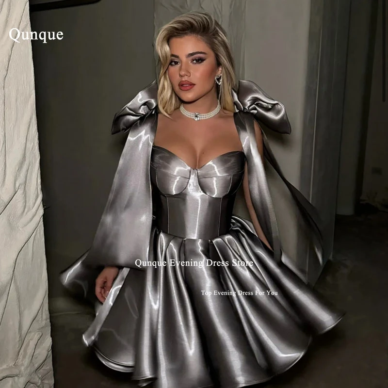 

Qizzato Великолепные мини-блестящие вечерние платья на бретельках с бантами Короткие платья трапециевидной формы для выпускного вечера Вечерние платья De Soirée по индивидуальному заказу