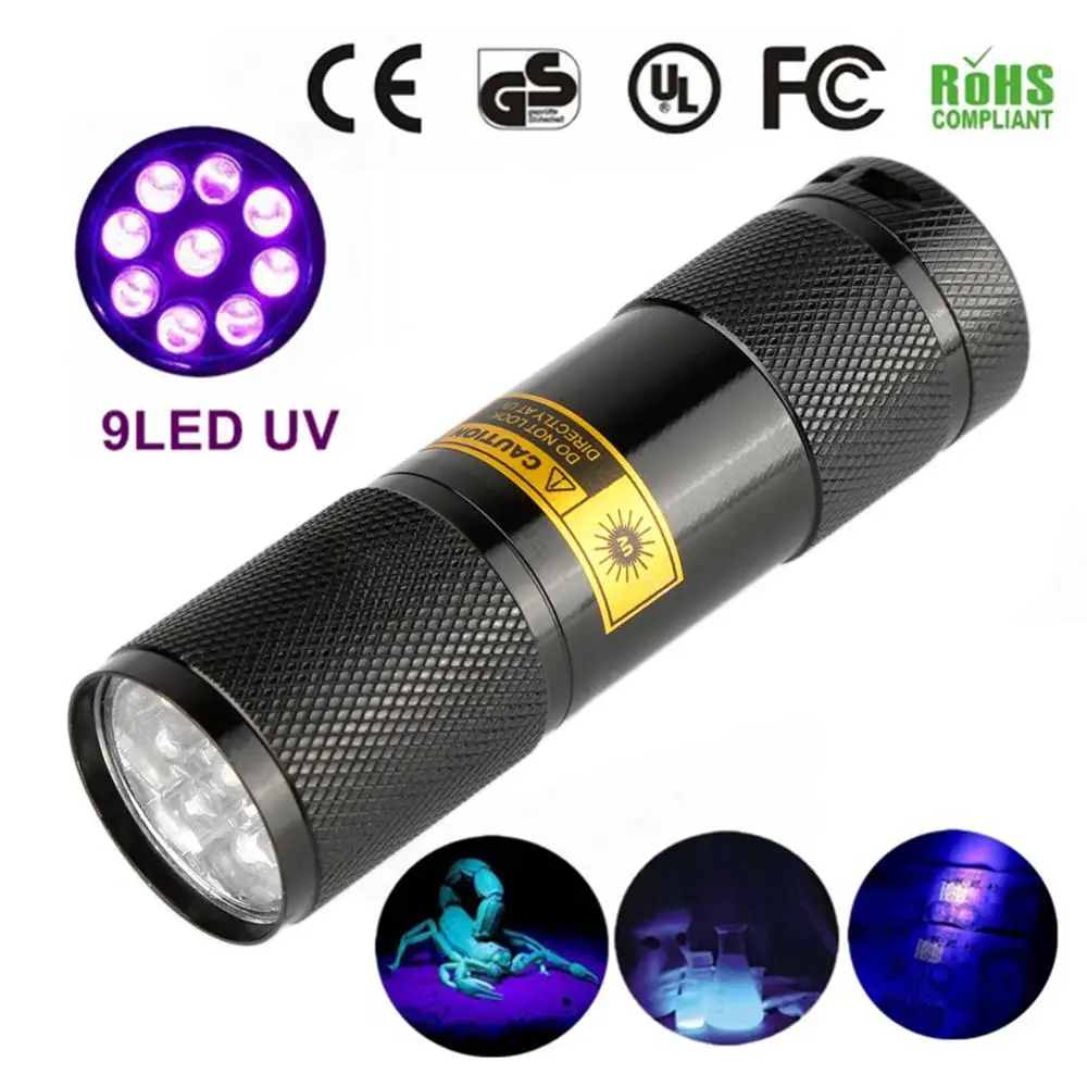 Purple Light Long-lasting Rechargeable Night Best-selling Compact 9 Led Blacklight Portable Compact Multi-purpose Flashlight