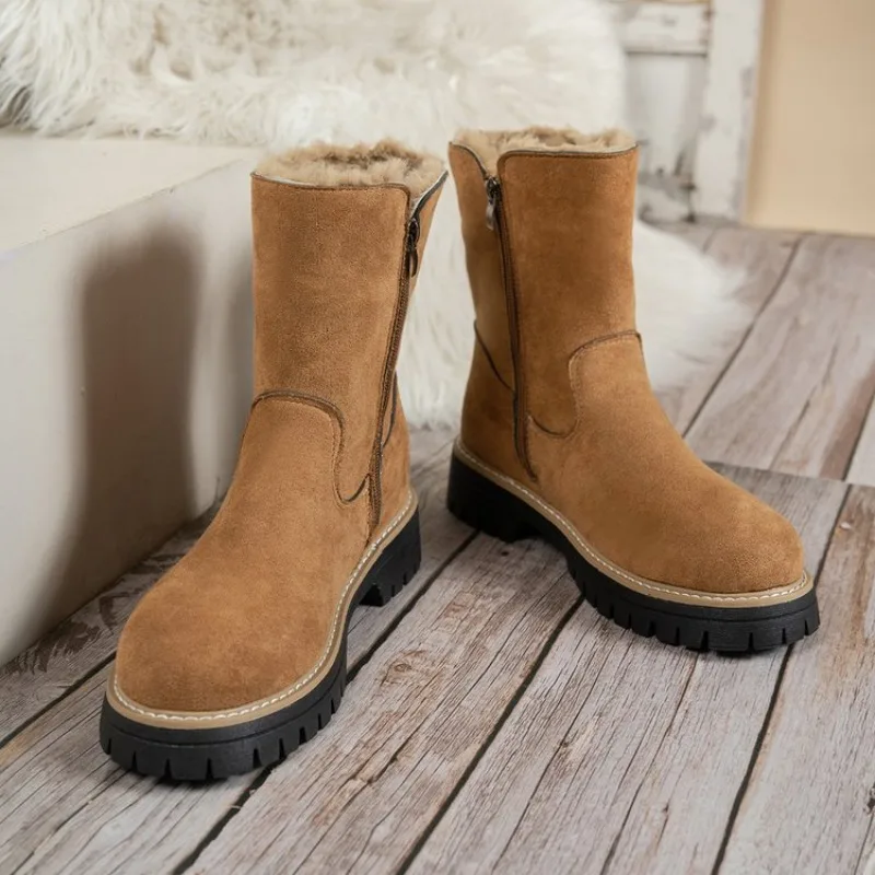 2026 Warm Plush Boots Women Winter Shoes Chelsea Suede Platform Casual Women Ankle Boots Round Toe Fur Botas Feminina Brown