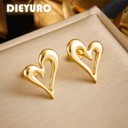 DIEYURO 316L Stainless Steel Golden Hollow Heart Earrings For Women Fashion Minimalist Wind 2024 New Ear Jewelry Lady Gift Party