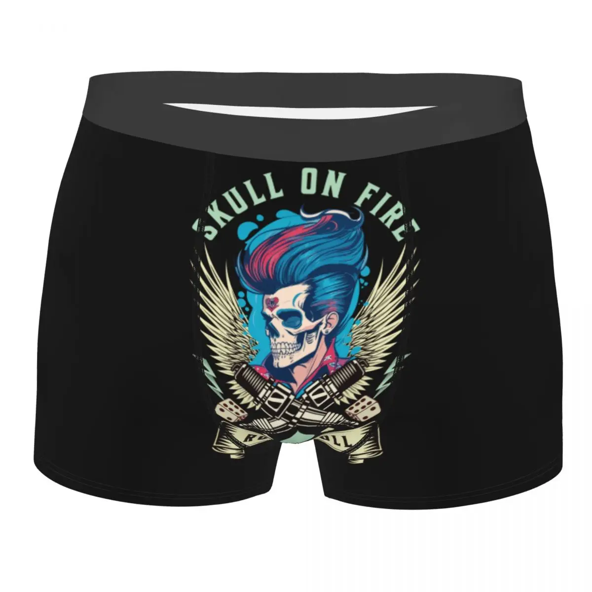 

Мужские сексуальные трусы-боксеры с принтом Rockabilly Skull Rocknroll Motorcycle Rock Dice Lucky Quiff, индивидуальный дизайн