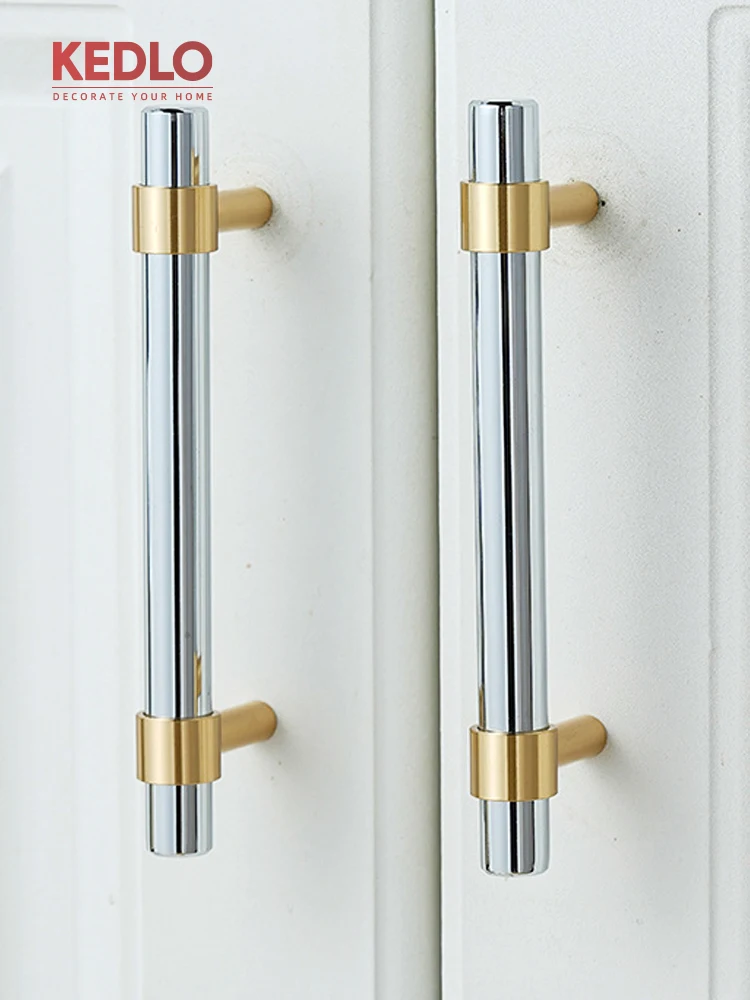 KEDLO Moderner europäischer Stil, silberfarbener, glänzend verchromter Griff, massiver Messing-Langgriff für Küchenschranktüren, dicker Griff – Detail 4