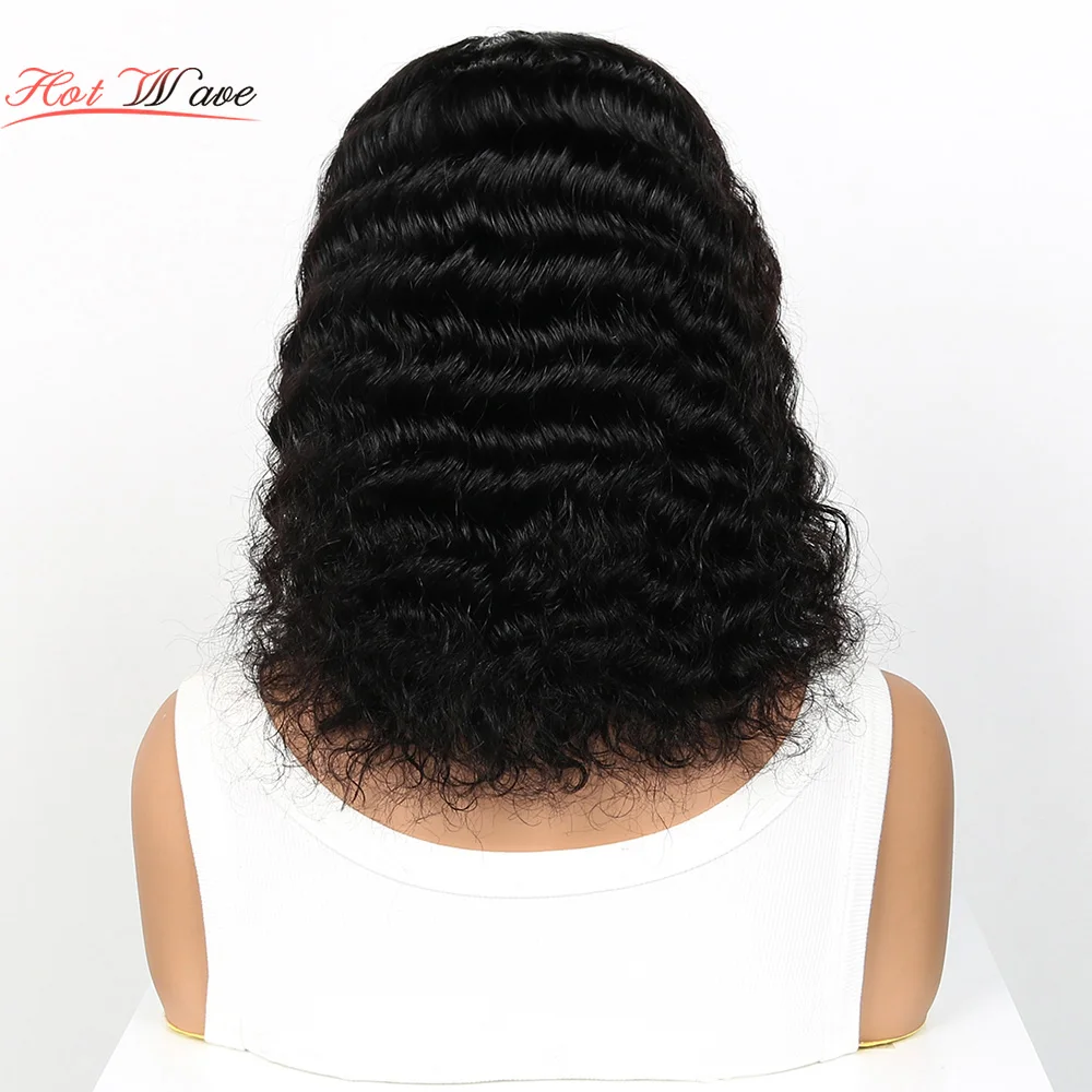 6x4Put On And Go Glueless Bob Human Hair Curly Wig Deep Wave Lace Front Wig Pre Plucked Pre Cut Lace Ready To Wear Natural Black