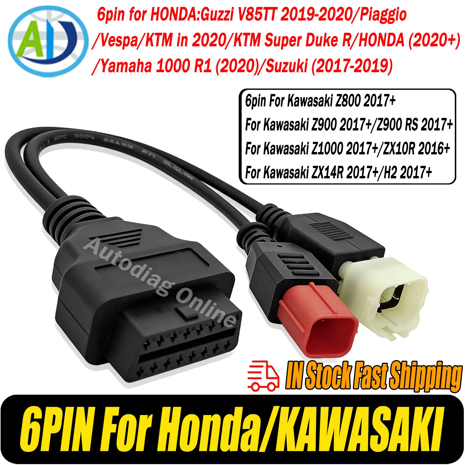 

For Honda 6Pin OBD2 Diagnostic Connector Cable for Suzuki/Kawasaki Z800/Z900/Z1000/ZX14R Motorcycles OBD2 Diagnostic Adapter