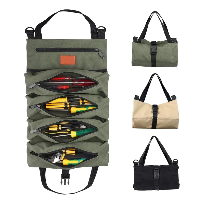 Tool Roll Multi-Purpose Roll Up Tool Bags Wrench Roll,Electrician Bags Tool Organizer Car First Aid Kit Wrap Roll Storage Case