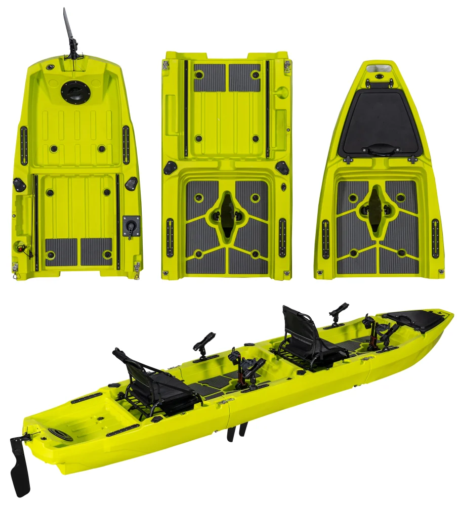 LSF Outdoors New 3-Section Tandem Modular Pedal Foldable Kayak Hull Design HDPE For Surfing And Lake Touring 2-Person Capacity