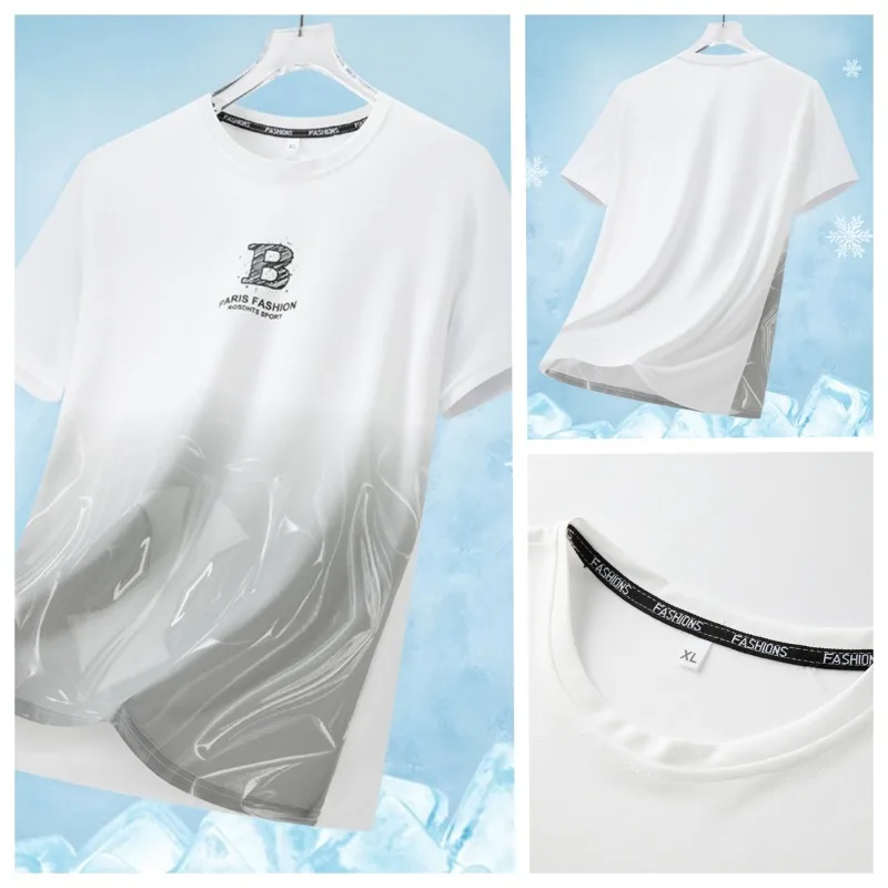 

Men's Outdoor Cycling Sports Trend Ice Silk T-shirt Summer Lightweight Breathable Sweat Absorbing Quick Drying Short Sleeved Top
