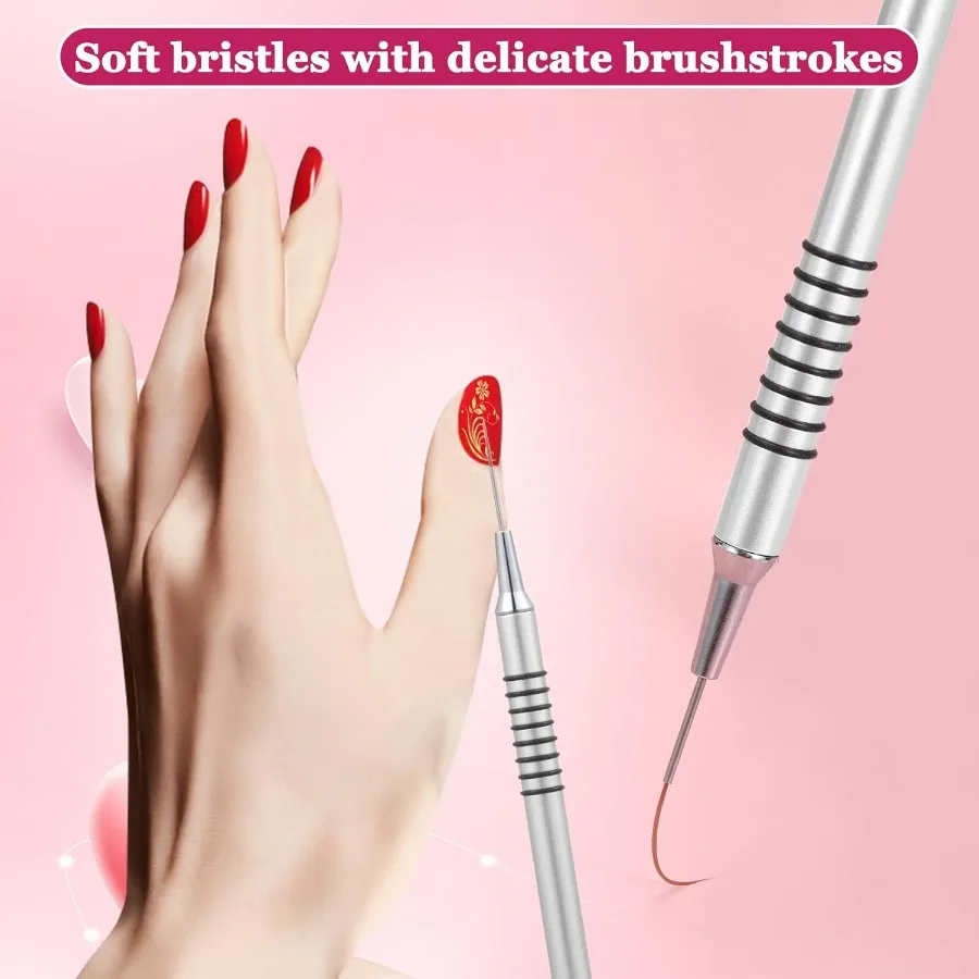 Ensemble de pinceaux pour revêtement d'ongles, 6 pièces, pour un dessin fin et une peinture, détails, idéal pour le vernis Gel et la conception des ongles en acrylique, comprend Str