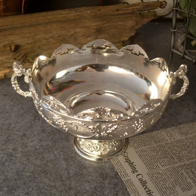 For Fruit plate Holy Grail bright silver fruit plate home furnishing hotel model room decoration ornament