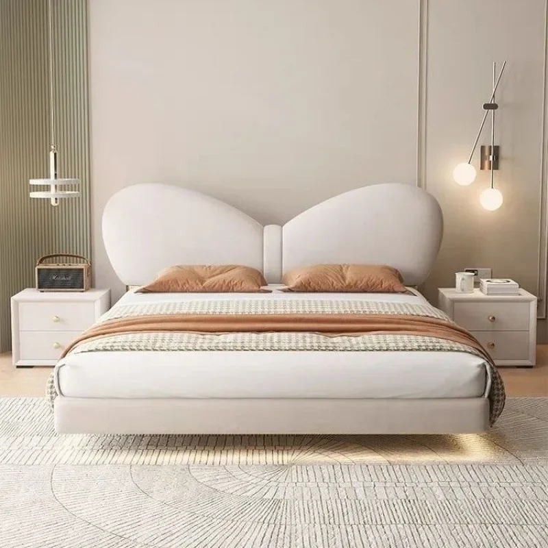 

wind suspension bed Modern simple master bedroom High-end atmospheric technology fabric bed Italian double soft bag bed