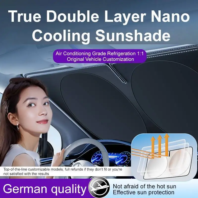 Cortina do pára-brisa dianteiro do carro, Protetor solar isolamento térmico Sunshade Cover, Full Silver Titanium Front Gear, Novo