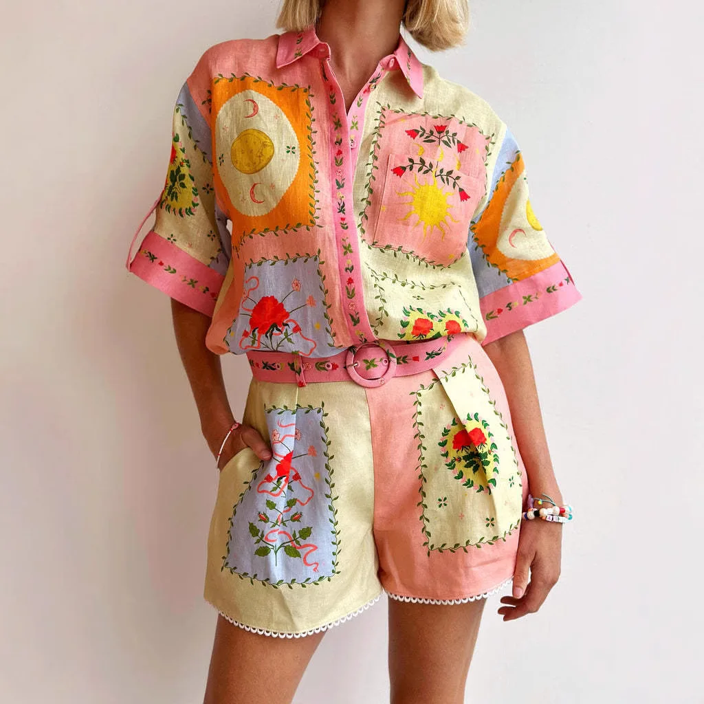 

2026 New Casual Fashion Linen Elegant Shirt And Shorts Set Women's Casual Dresses Maxi Clothing Party Elegant