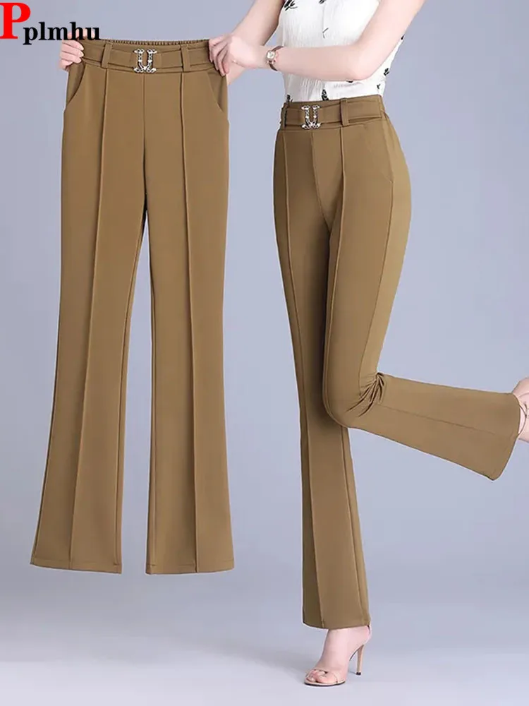 

Women Skinny Formal Suit Flare Pants Korean Fashion Ol Elastic High Waist Boot Cut Pantalones Spring Fall Office Slim Calca 2024