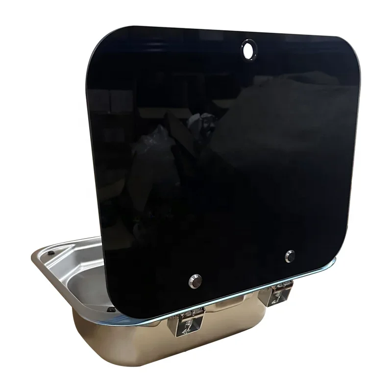 

TYTXRV Caravan accessories RV Boat 304 Stainless Steel Single Hand Wash Basin Sink with Tempered Glass Lid