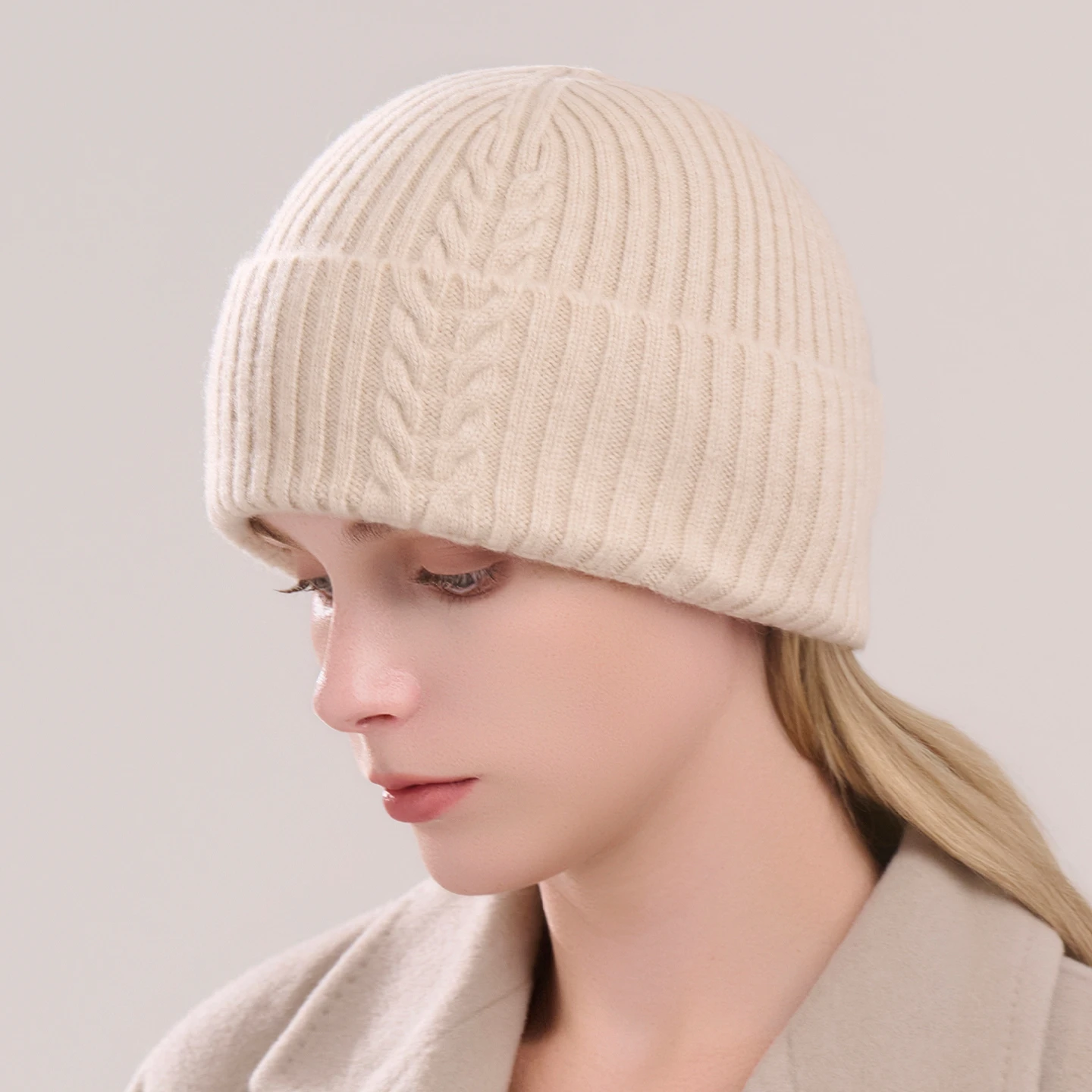 100%Cashmere Hats For Women Outdoor Keep Warm Winter Hat Casual Ribbed Knitted Beanies Hats Female Solid Color Skull Cap