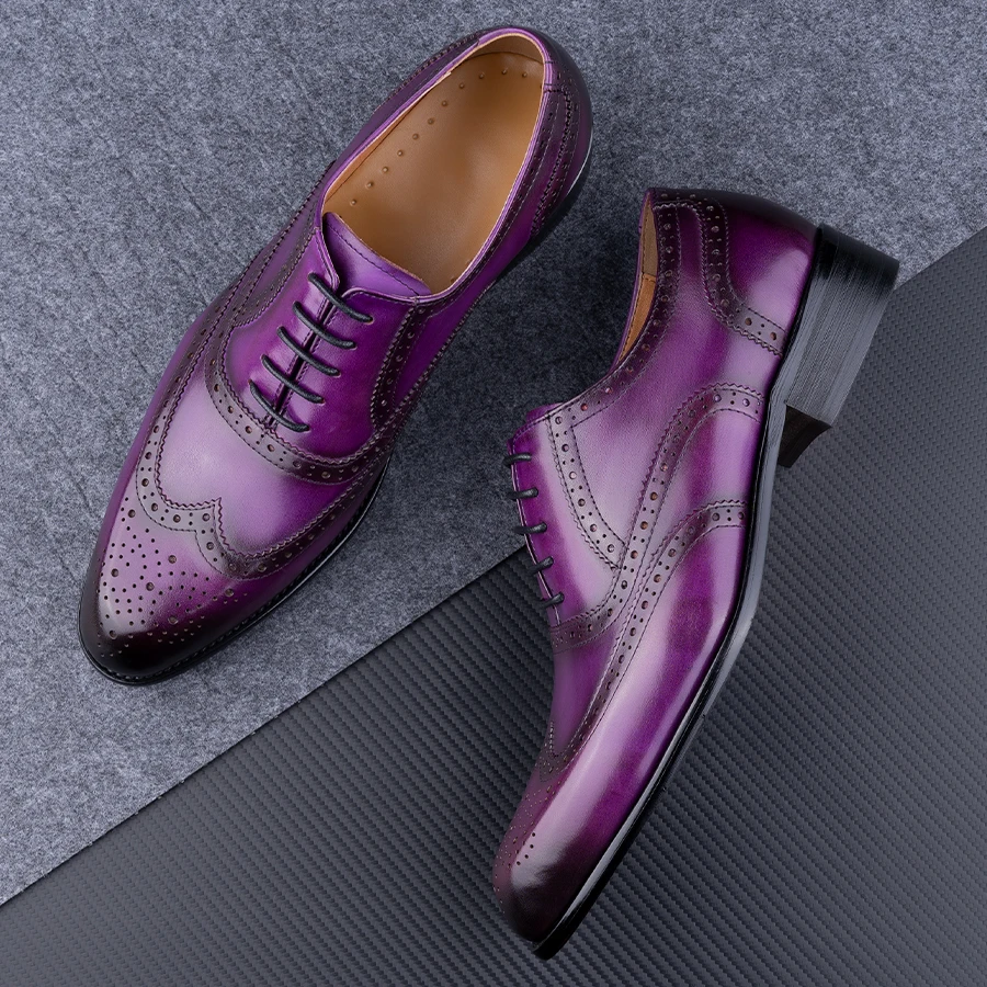 Fashion New Trend Oxford Mens Handmade Carving Craft Purple Wedding Party Shoes Original Designer Customized Service Adult