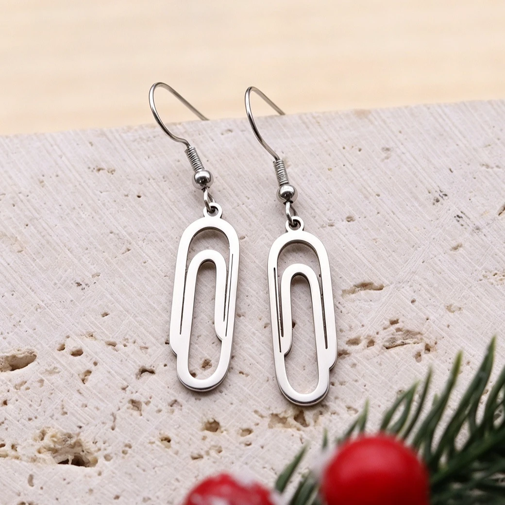 Cute Tiny Paperclip Drop Earrings for Women Fashion Dangle Earring Stainless Steel Fashion Jewelry Woman Gifts Wholesale