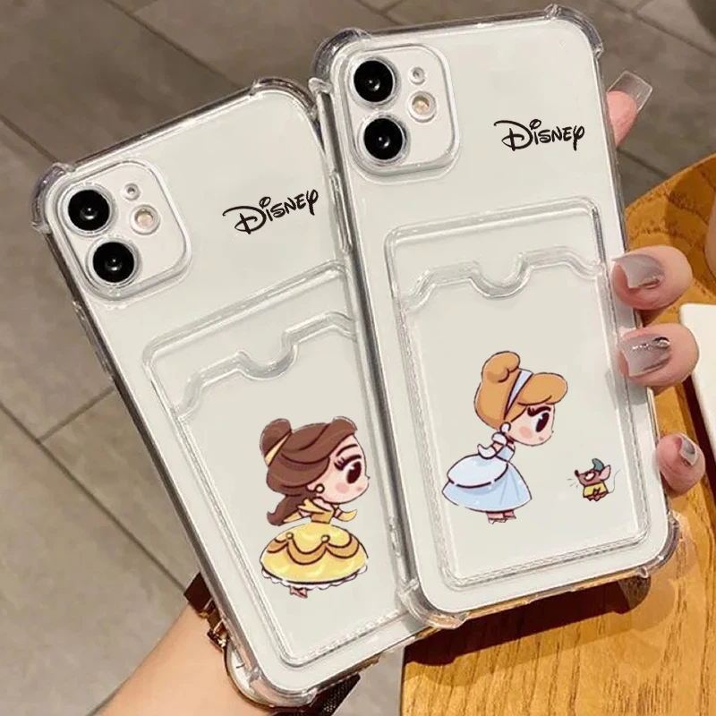 Disney Princess Cute Kawaii For iPhone 15 14 13 12 11 XS XR X 8 7 Pro Max Plus Mini Photo Card Bag Transparent Cover Phone Case