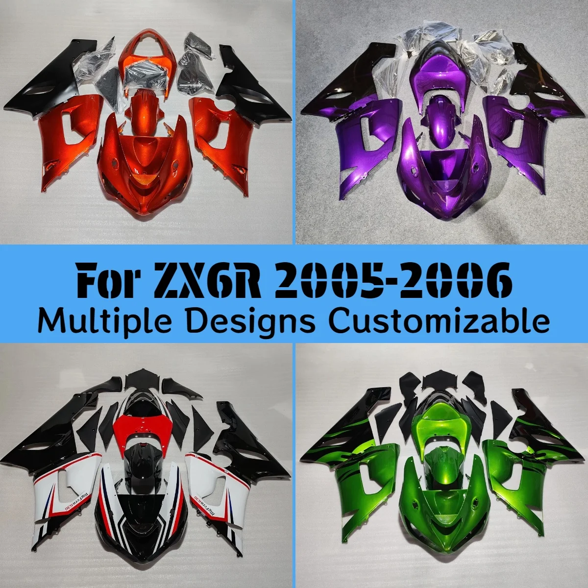 ZX 6R 2005 2006 Motorcycle Accessories Fairings for Kawasaki ZX6R 05 06 Candy Red Black Customized Fairing Kit