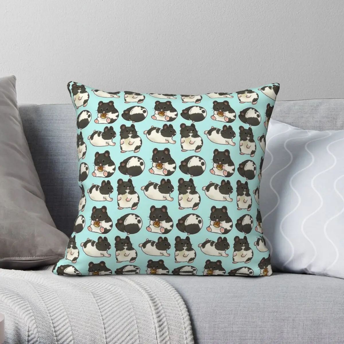 

Black Banded Hamster Square Pillowcase Polyester Linen Velvet Printed Zip Decor Pillow Case Room Cushion Cover Wholesale