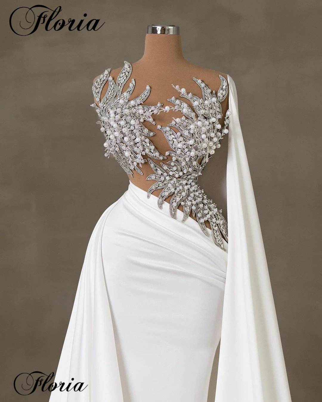 White Pearls Evening Dresses Luxury One Shoulder Crystals Celebrity Dresses For Women Robes De Soirée Wedding Party Dresses