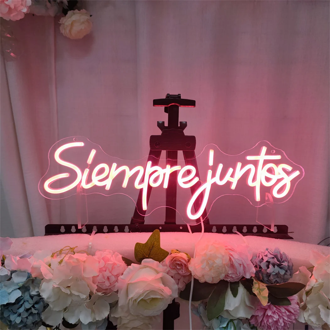 Siempre Juntos النيون الاسباني LED ضوء النيون دائما معًا لحفل زفاف خطوبة ديكور جدران المنزل السنة الجديدة الديكور
