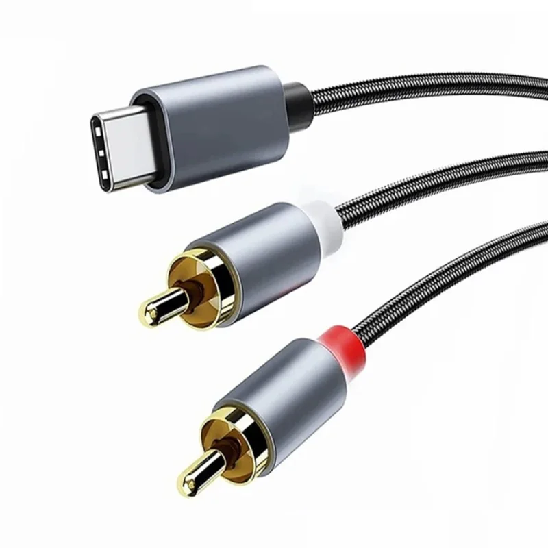 1m typ-C do podwójnego kabla Audio RCA 2RCA Adapter kabla Audio męski na męski kabel USB C do 2RCA do telefonu Iphone z systemem Android Tablet