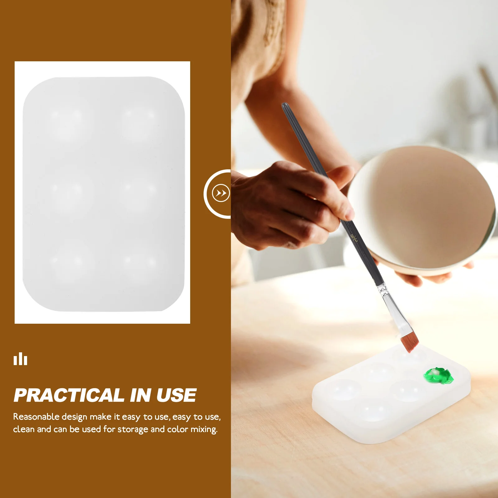 

Silicone Watercolor Palette 6 Holes Easy Clean Reusable Lightweight Portable Paint Mixing Tray Supplies