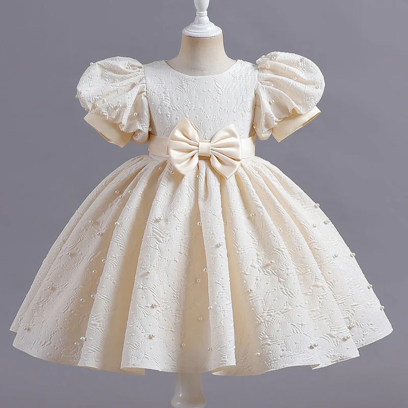 M122 Children's Dress Girls' Princess Sequin Bubble Sleeve Long Mesh Flower Girl Wedding Little Summer