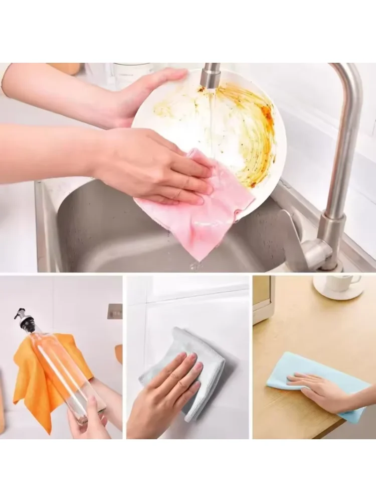 Reusable Cleaning Wipe Household Kitchen Cloth Microfiber Towel Rolls Dish Rags Wash Paper Towel Replacement 1 Roll of 20 Sheets