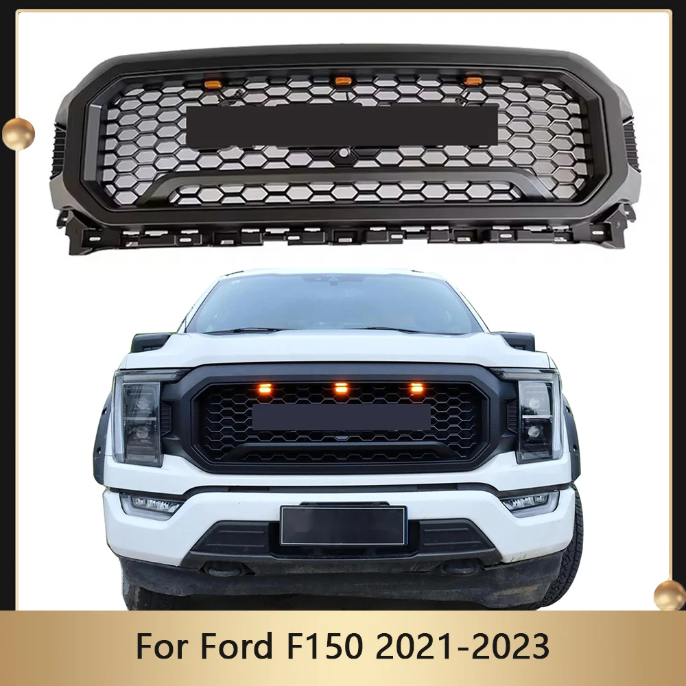 Pickup Racing Grille Fit For Ford F150 2021 2022 2023 Retrofitted Shelby Front Bumper Grille With Light Guard Grid Grille