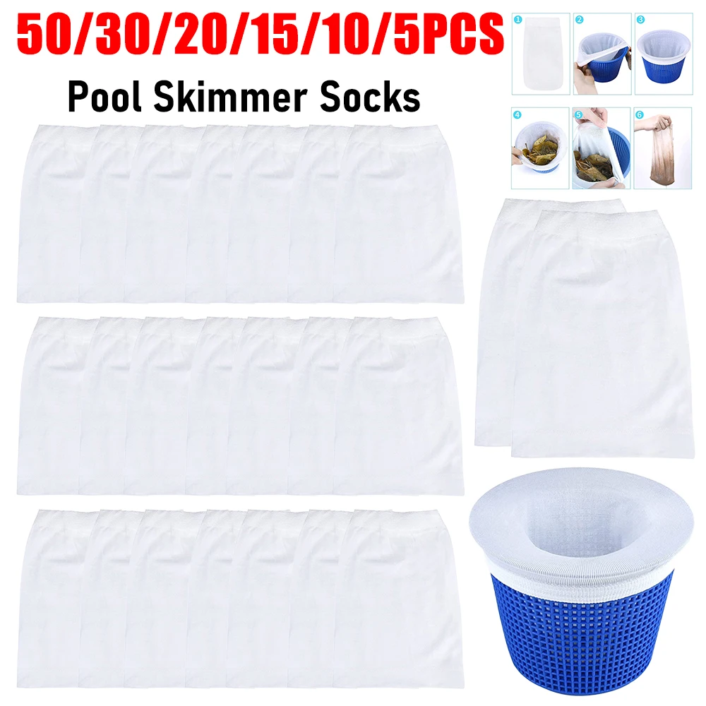 50/30/20/15/10/5PCS Pool Skimmer Socks Nylon Pool Filter Socks Reusable Mesh Filter Baskets Pool Cleaning Skimmer Storage Socks