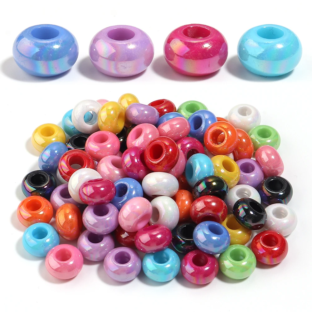 50 Stück/Lot 8x14mm plattierte farbige Acrylperlen mit großem Loch, lose Abstandsperlen für die Schmuckherstellung, DIY-Anhänger, Armbänder, Schlüsselanhänger
