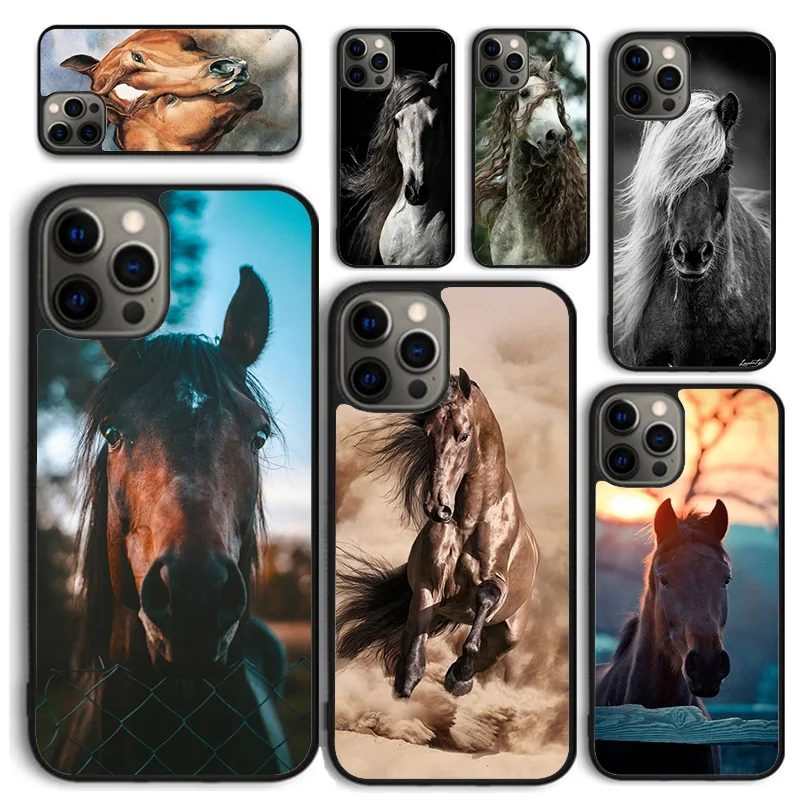 Horse Racing Run White Brown Animal Phone Case for iPhone 16 15 14 12 13 mini PLUS XS XR 11 PRO MAX Back Cover Fundas