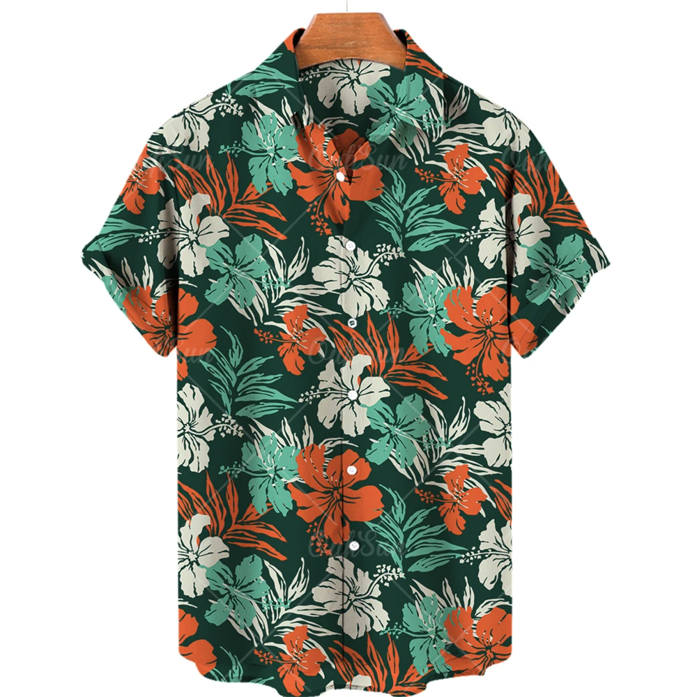 Camisa havaiana masculina com impressão 3D, gráficos de folhas, manga curta, lapela, streetwear, blusa, moda, verão