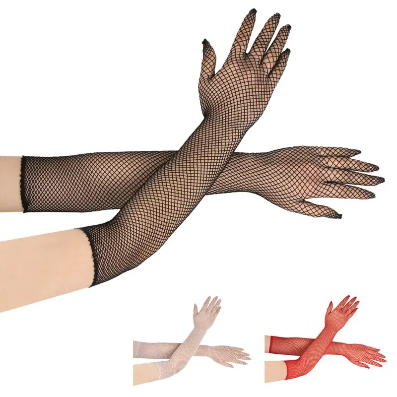 Long High Elasticity Fishing Net Mesh Thin Cosplay Sexy Transparent Stage Performance Gloves Fashion Personality Soft Solid