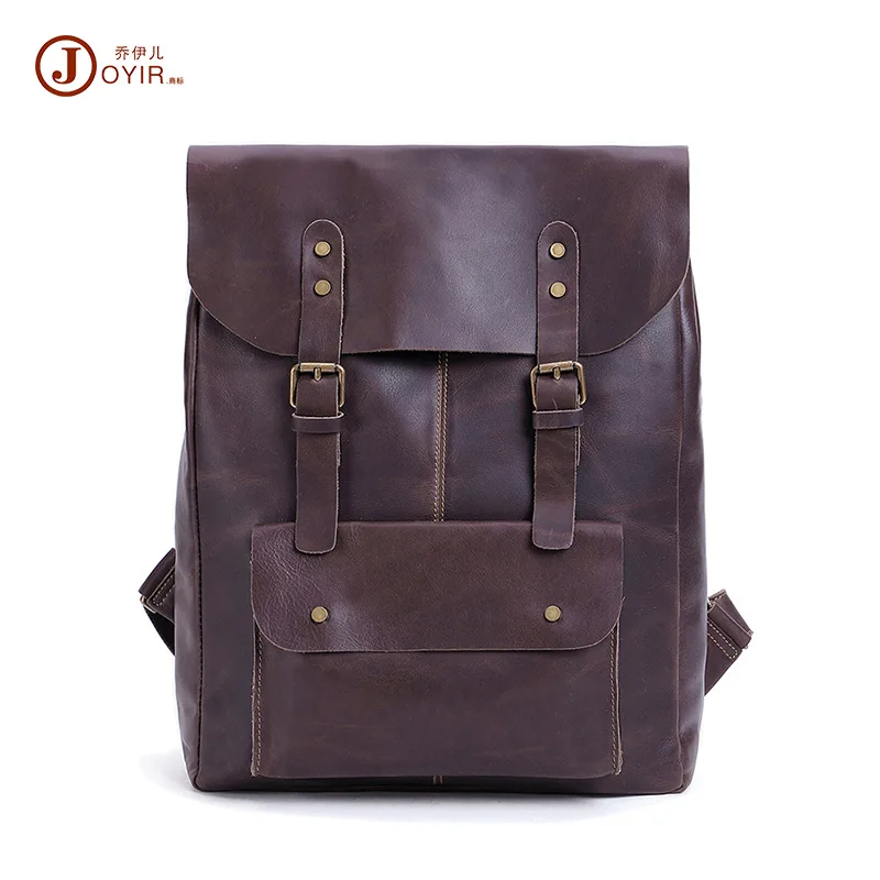 Men's Bag Factory Custom Crazy Horse Leather Backpack Genuine Leather Large Capacity Backpack Men's 15.6-Inch Computer Backpack