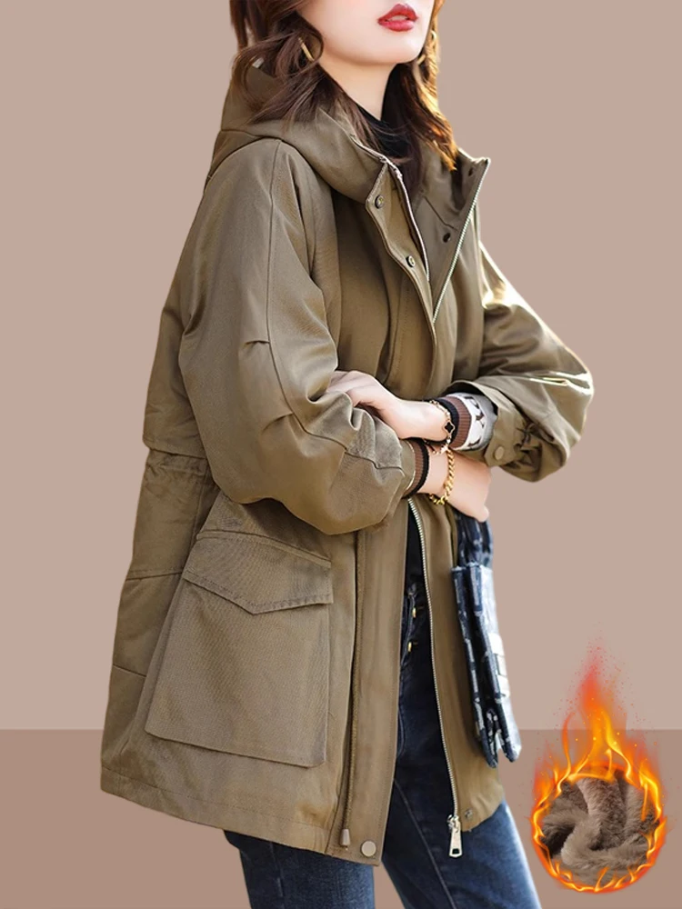 

Утепленная хлопковая парка с флисовой подкладкой, средней длины, оверсайз, большие размеры, корейский стиль, для повседневной носки