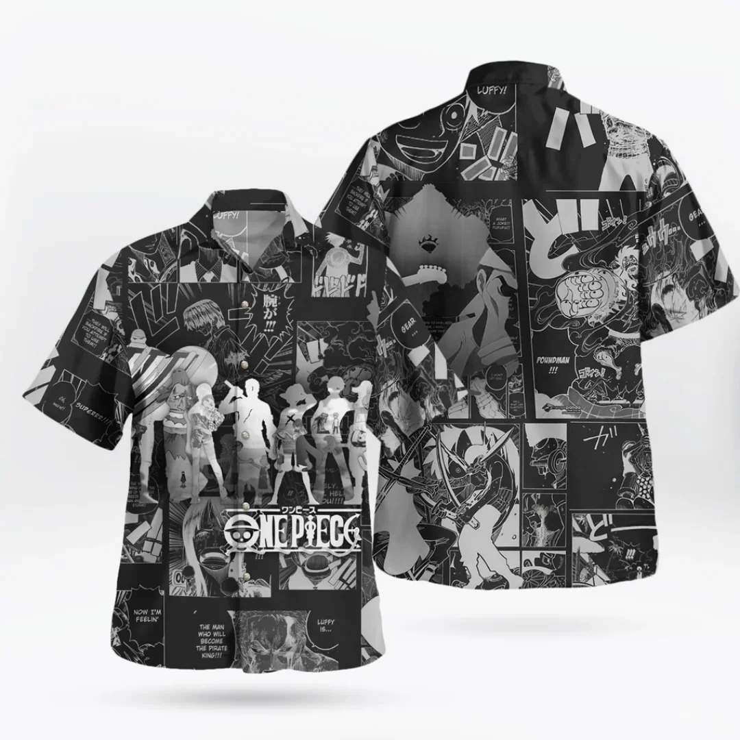 Summer Men's One Piece Hawaiian Shirt Monkey D Luffy Graphic Short Sleeve Casual Anime Kids Clothes Tropical Beach Holiday Tops