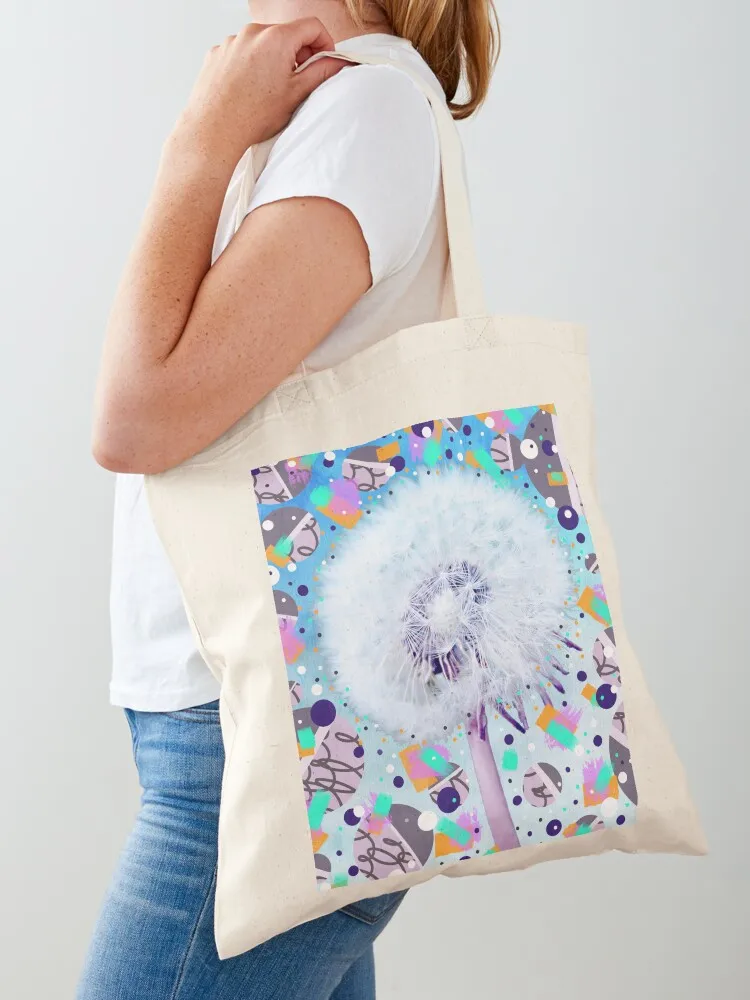 Blue and purple dandelion wish with geometric circles Tote Bag handbag cute pouch bag shopper bags Canvas Tote Bag