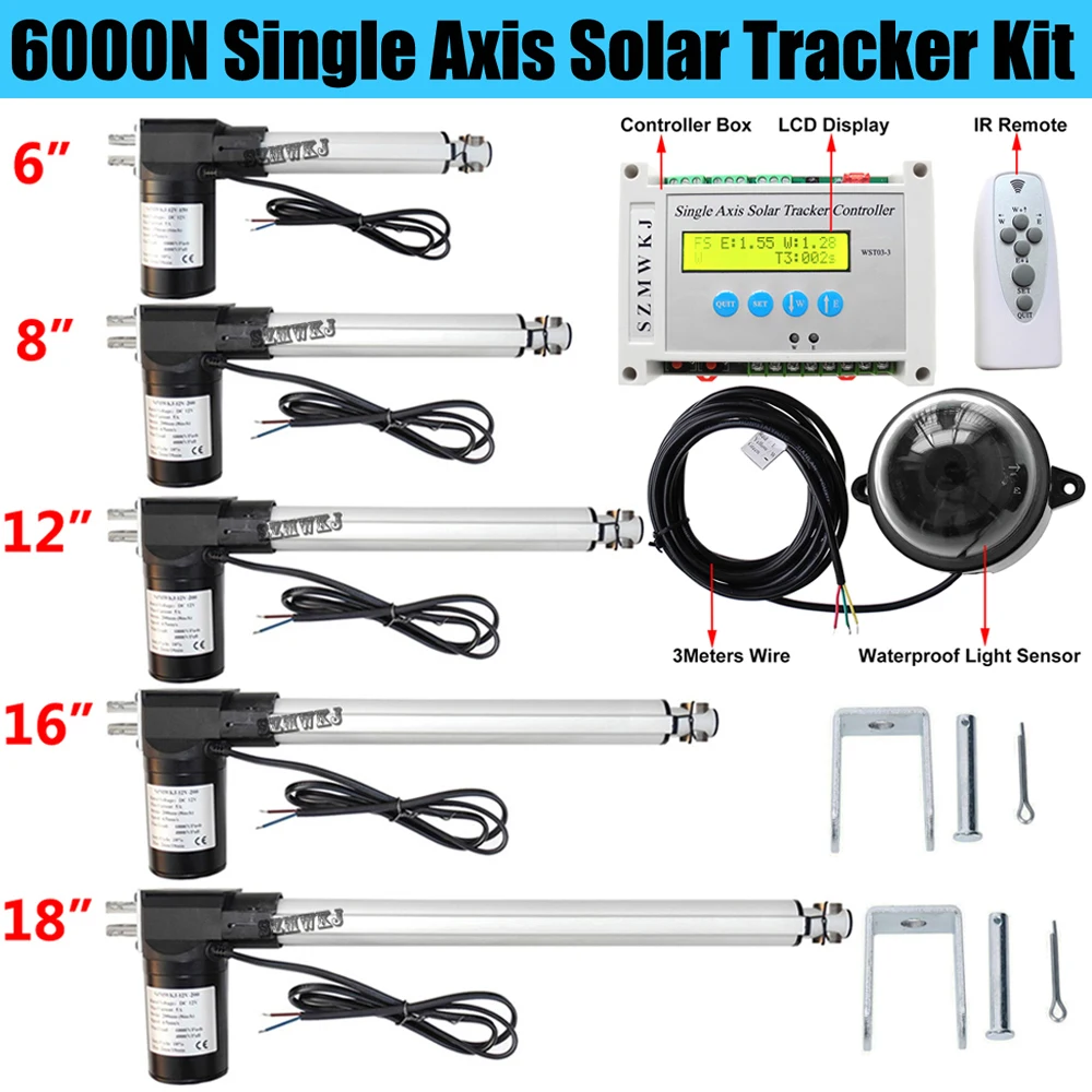 6000N Single Axis Solar Panel Tracking Sunlight Track System W/ Electronic LCD Solar Tracker Controller 12V Linear Actuator Kits